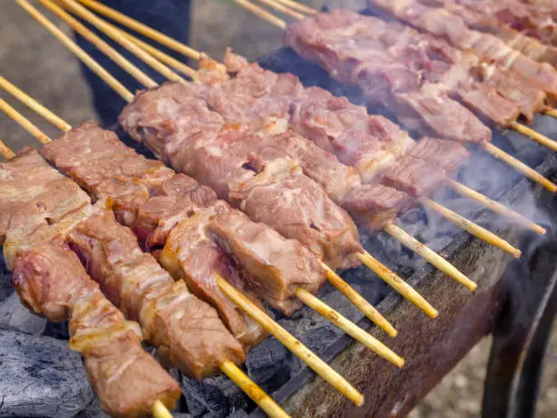 Arrosticini alla brace sul fuoco di legna
